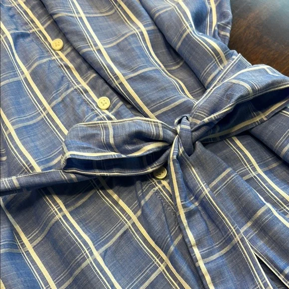 LOFT Light Blue Checkered Sleeveless Dress - Picture 4 of 7